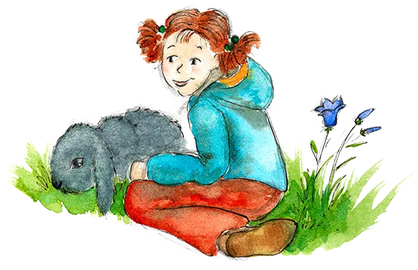 Kuvitus pupu ja lapsi